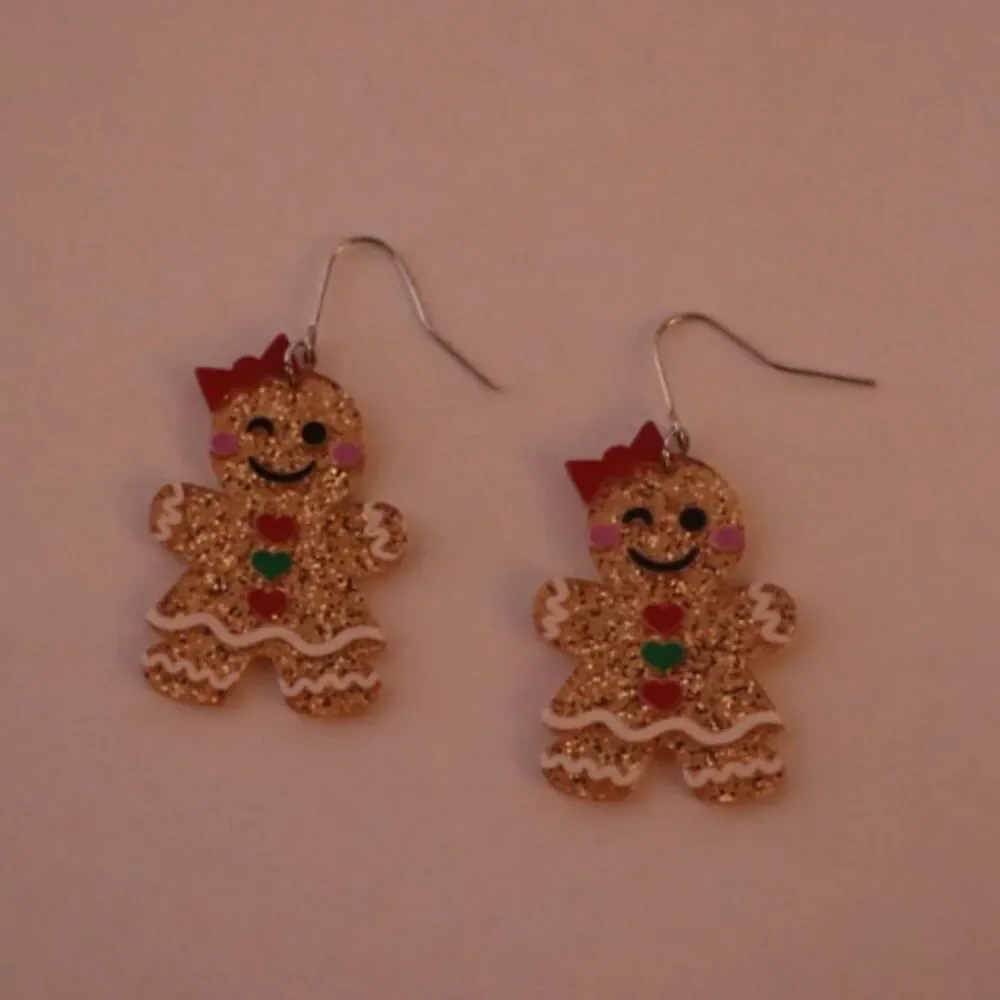 Glitter Gingerbread Holiday Earrings Gold Sparkle Cute